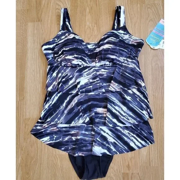 Swim Solutions Triple Tiered Tummy-Control 1-Piece - Picture 3 of 15